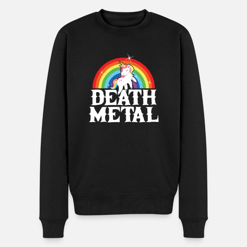Death Metal Einhorn Hardrock Regenbogen Unicorn - Männer Premium Bio Pullover - Schwarz