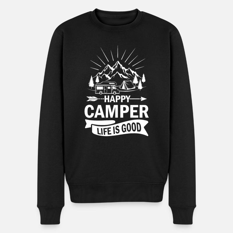 Happy Camper Life Is Good - Männer Premium Bio Pullover - Schwarz