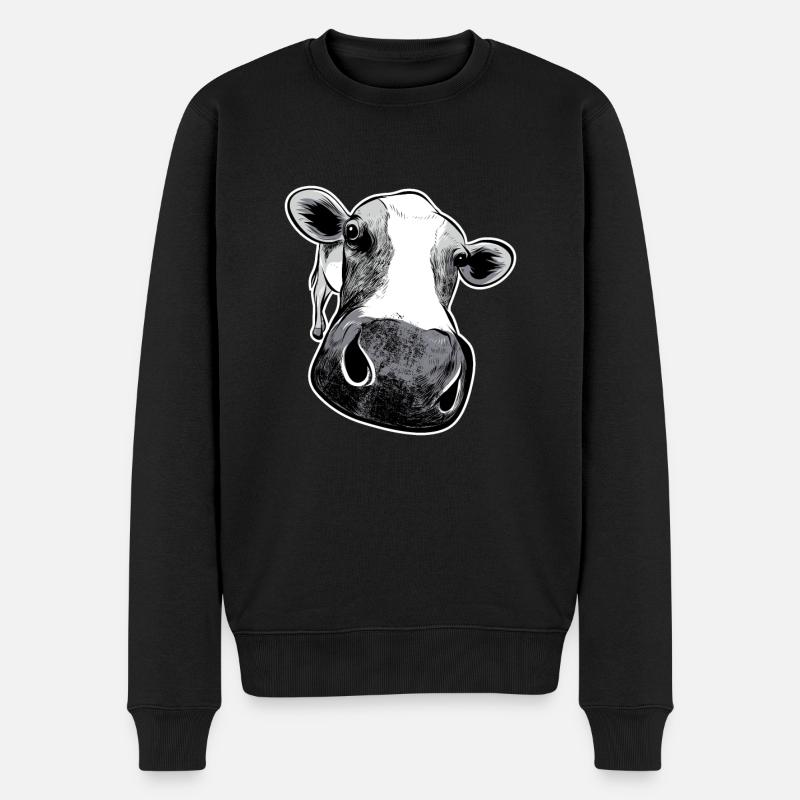 lustige Kuh Kopf Farm Bauernhof Weide Vegan - Männer Premium Bio Pullover - Schwarz
