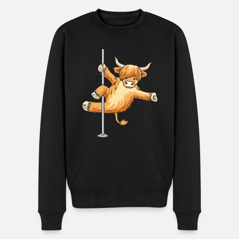Kuh Schottisches Hochlandrind Highland Pole Dance - Männer Premium Bio Pullover - Schwarz