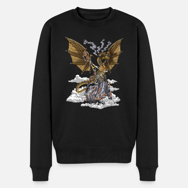 Steampunk-Drache - Männer Premium Bio Pullover - Schwarz