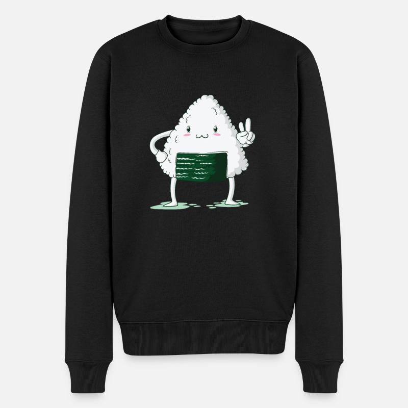 Onigiri zeigt Peace Zeichen - Männer Premium Bio Pullover - Schwarz