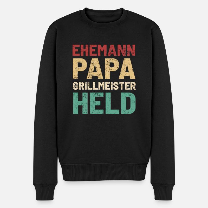 Grillen Papa Grillmeister Steak Bratwurst - Männer Premium Bio Pullover - Schwarz