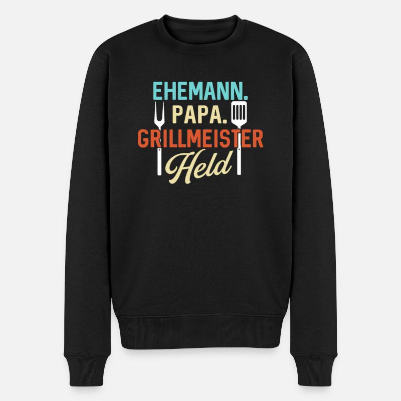 Ehemann Papa Grillmeister Held - Männer Premium Bio Pullover - Schwarz