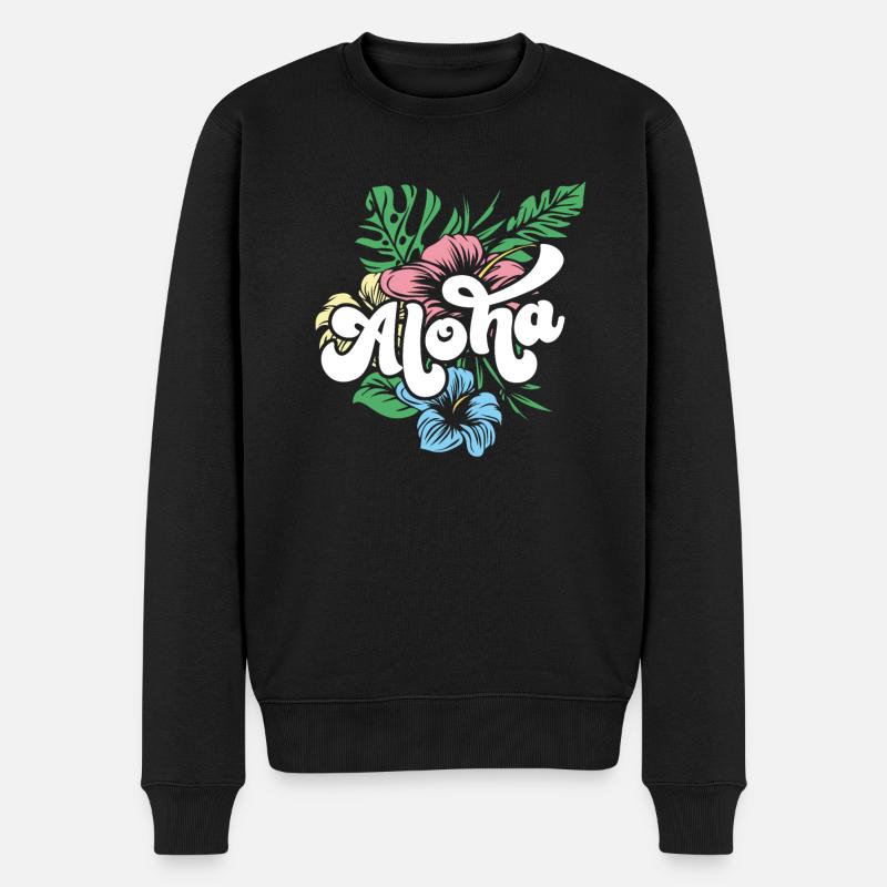 Aloha Hibiscus Hawaii - Männer Premium Bio Pullover - Schwarz