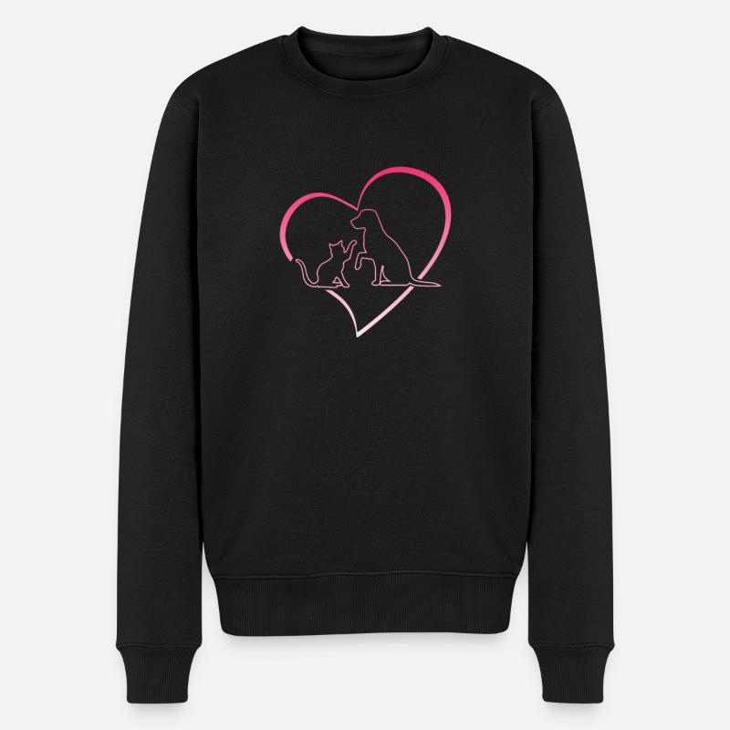 Hund Katze Liebe - Männer Premium Bio Pullover - Schwarz