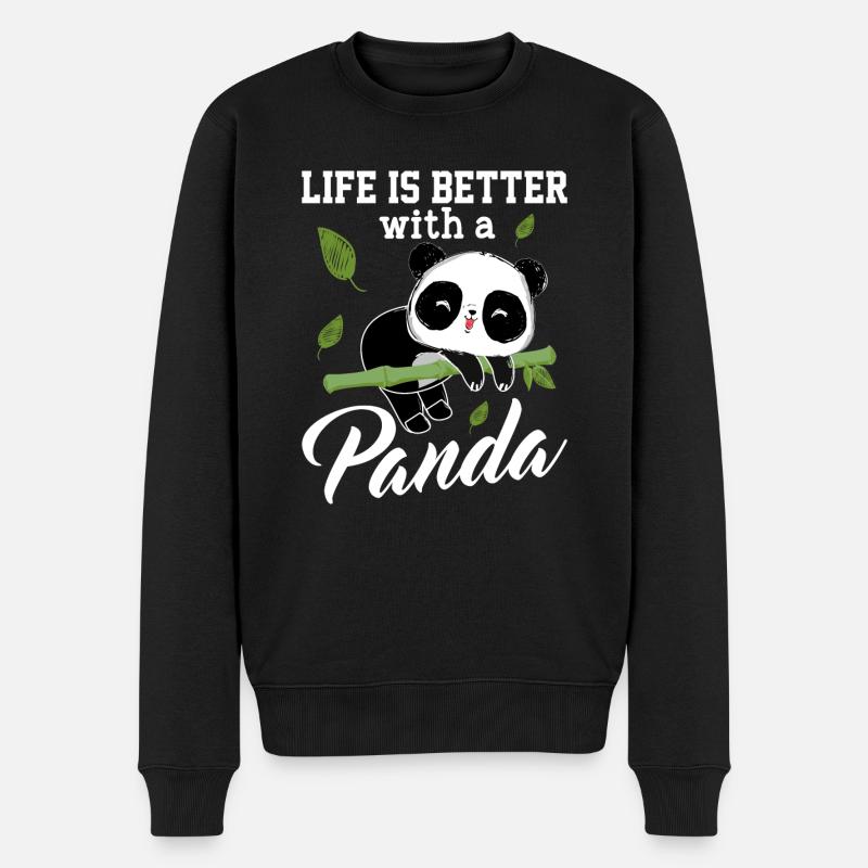 Das Leben Ist Besser Mit Einem Panda - Männer Premium Bio Pullover - Schwarz