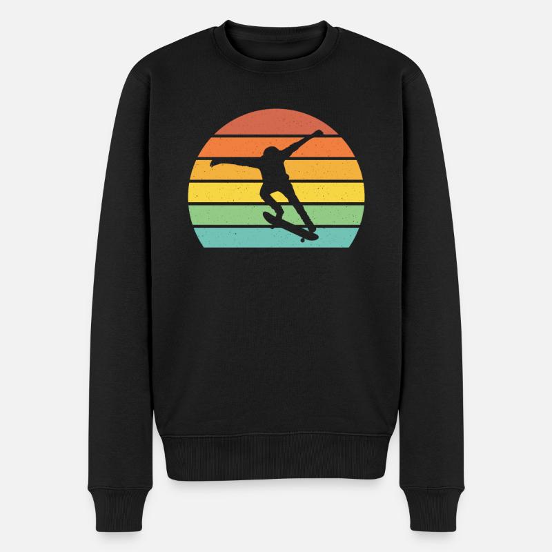 Skateboarding Retro Sonnenuntergang cool Skateboarder Geschenk - Männer Premium Bio Pullover - Schwarz