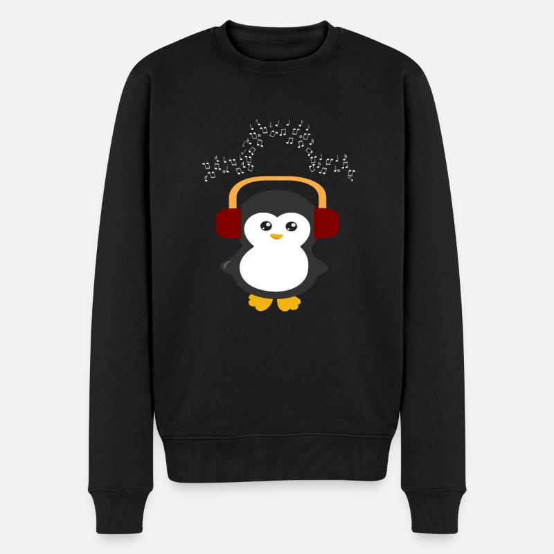 Pinguin Musik Kopfhörer Geschenk - Männer Premium Bio Pullover - Schwarz