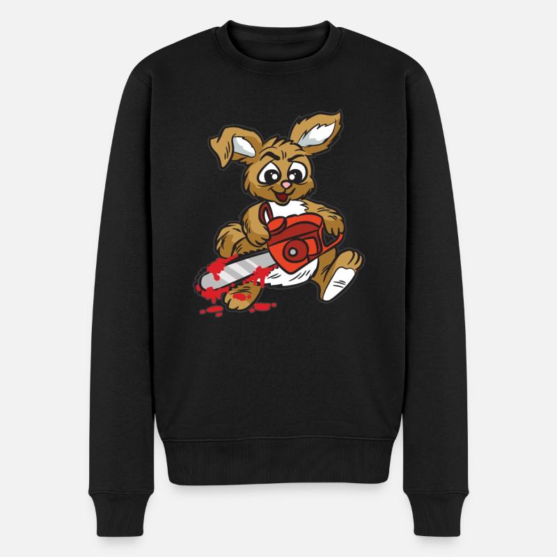 böser Hase mit Kettensäge - Männer Premium Bio Pullover - Schwarz