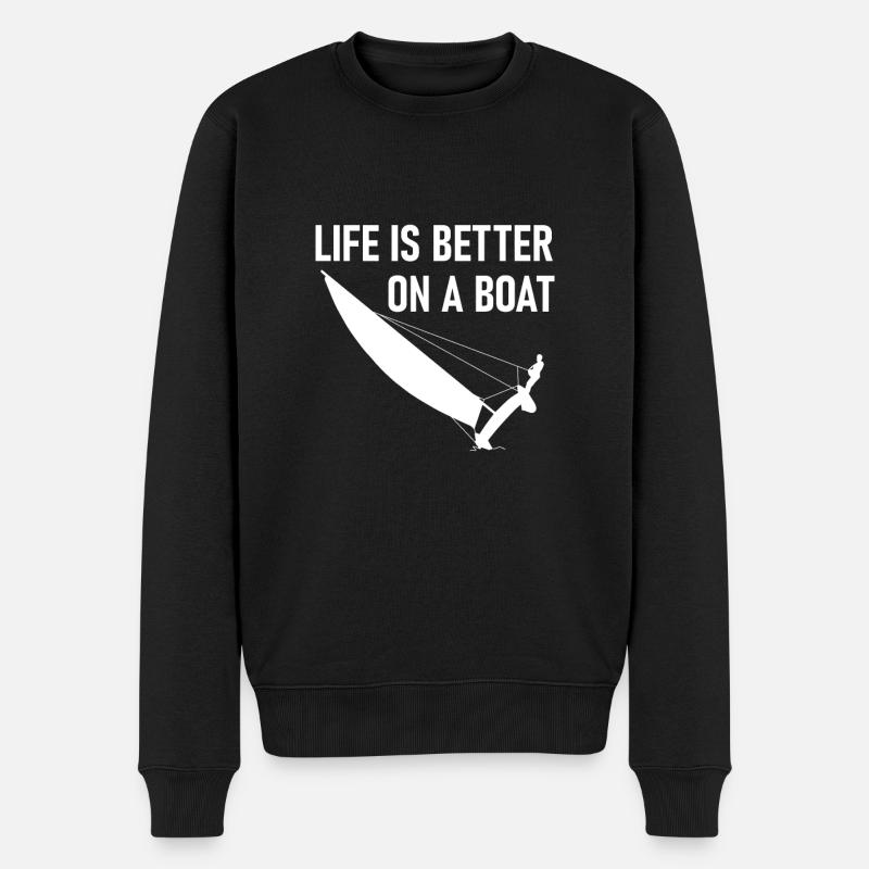 Life is better boat - Katamaran Segeln - Männer Premium Bio Pullover - Schwarz