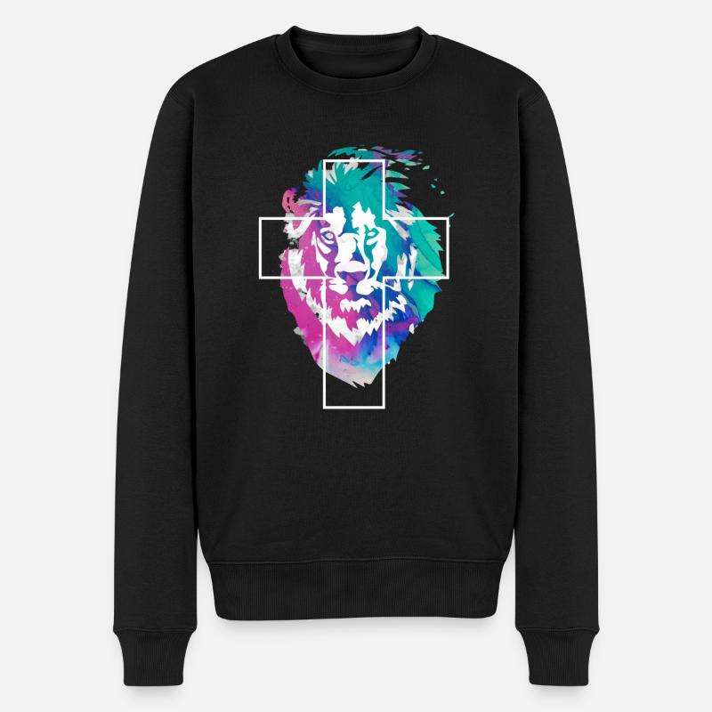 Löwe Kreuz Jesus Gott Glaube Geschenk - Männer Premium Bio Pullover - Schwarz