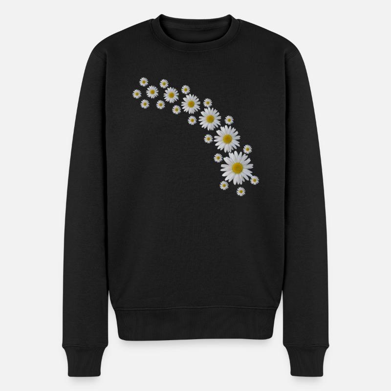 Margeriten Ranke, weiße Blumen, Blüten, floral, - Männer Premium Bio Pullover - Schwarz