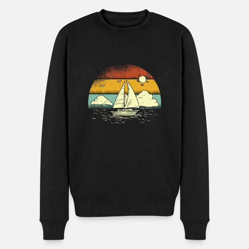 Sailboat Vintage Retro Sunset Sunset sailor sails - Männer Premium Bio Pullover - Schwarz