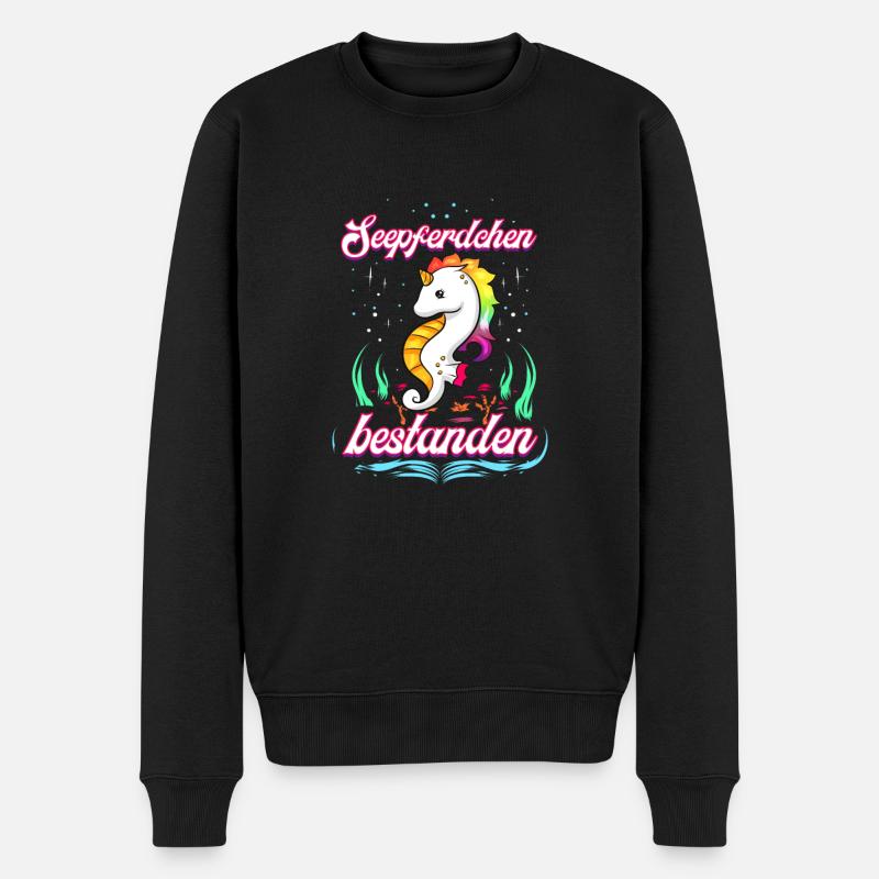 Kinder Seepferdchen Einhorn Frühschwimmer Erfolg - Männer Premium Bio Pullover - Schwarz