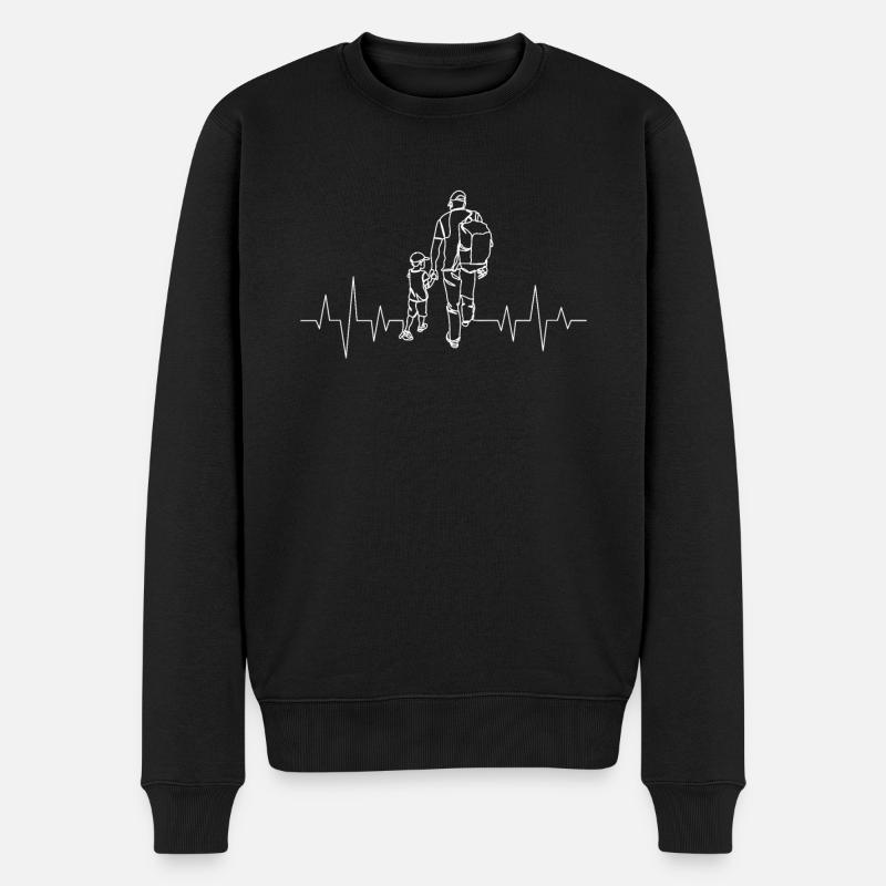 Vater Und Sohn Herzschlag Frequenz Partnerlook - Männer Premium Bio Pullover - Schwarz