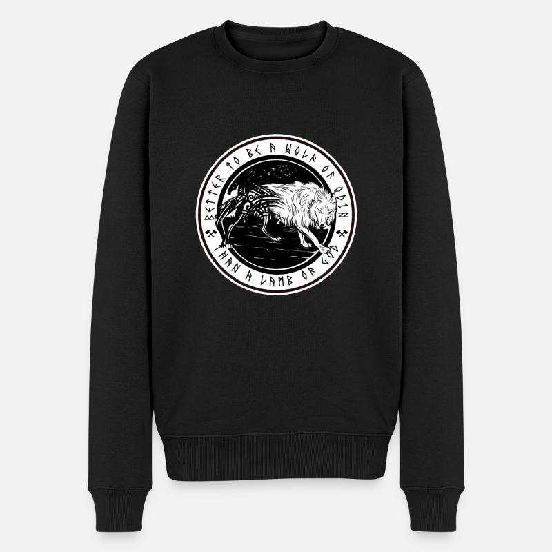 Odin Wolf Wikinger Germane Rune Walhalla Geschenk - Männer Premium Bio Pullover - Schwarz