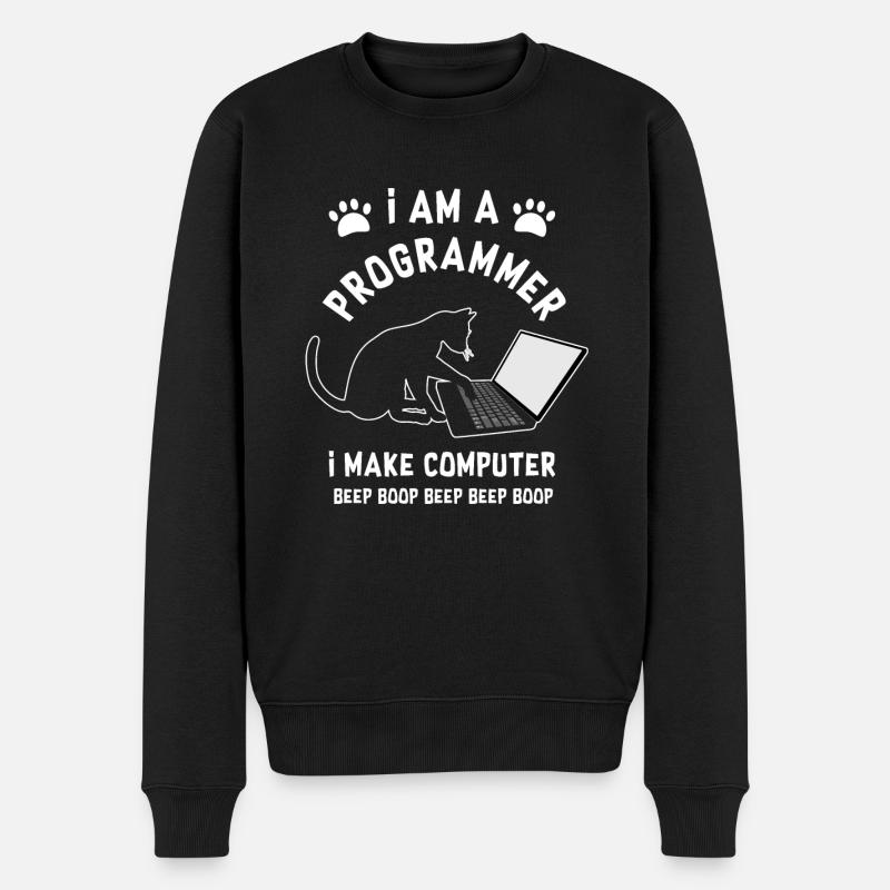 Programmer Cat Programmierer Computer Katze - Männer Premium Bio Pullover - Schwarz