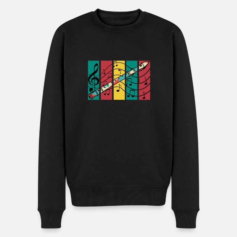 Retro Blockflöte Flöte Flötistin Flöten - Männer Premium Bio Pullover - Schwarz