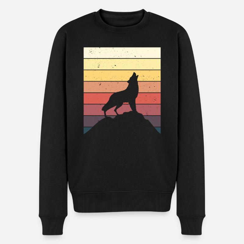 Retro Wolf Wolfshund Heulen Berge Geschenkidee - Männer Premium Bio Pullover - Schwarz