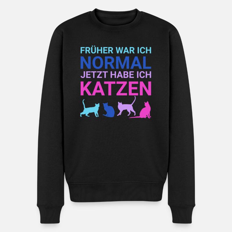 Früher war ich normal jetzt habe ich Katzen - Männer Premium Bio Pullover - Schwarz