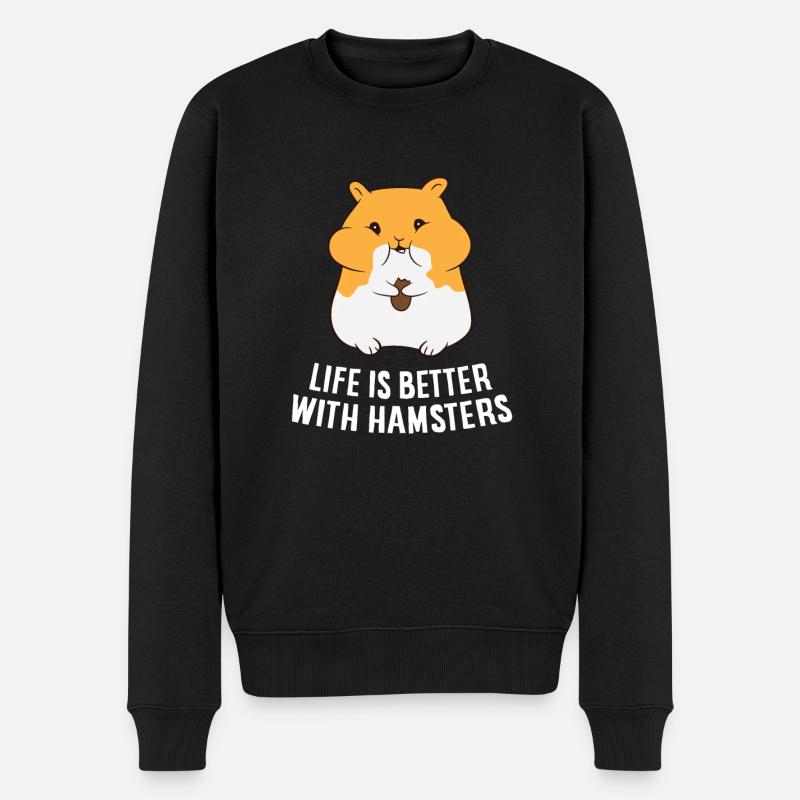 Mit einem Hamster ist das Leben besser Liebe - Männer Premium Bio Pullover - Schwarz