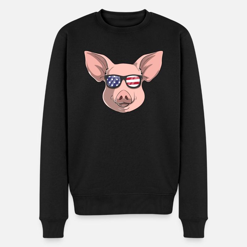 Cochon patriotique Merica drapeau américain - Pull Premium bio Homme - noir