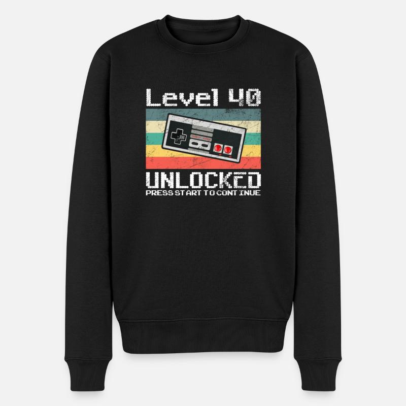 Level 40 Unlocked Video Gamer 40th Birthday Retro - Pull Premium bio Homme - noir