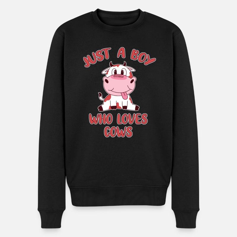 Just A Boy Who Loves Cows Kuh Kühe Süß - Männer Premium Bio Pullover - Schwarz