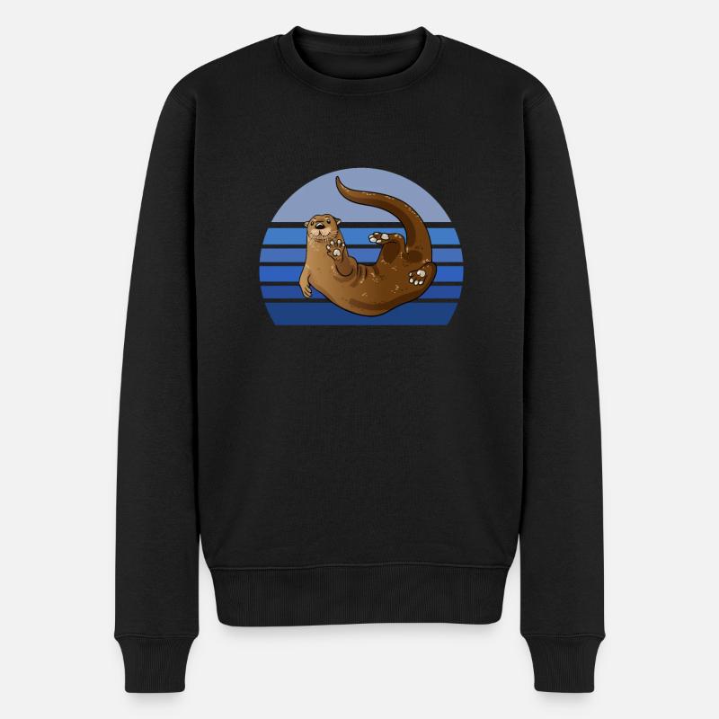 Otter Blue Retro - Männer Premium Bio Pullover - Schwarz