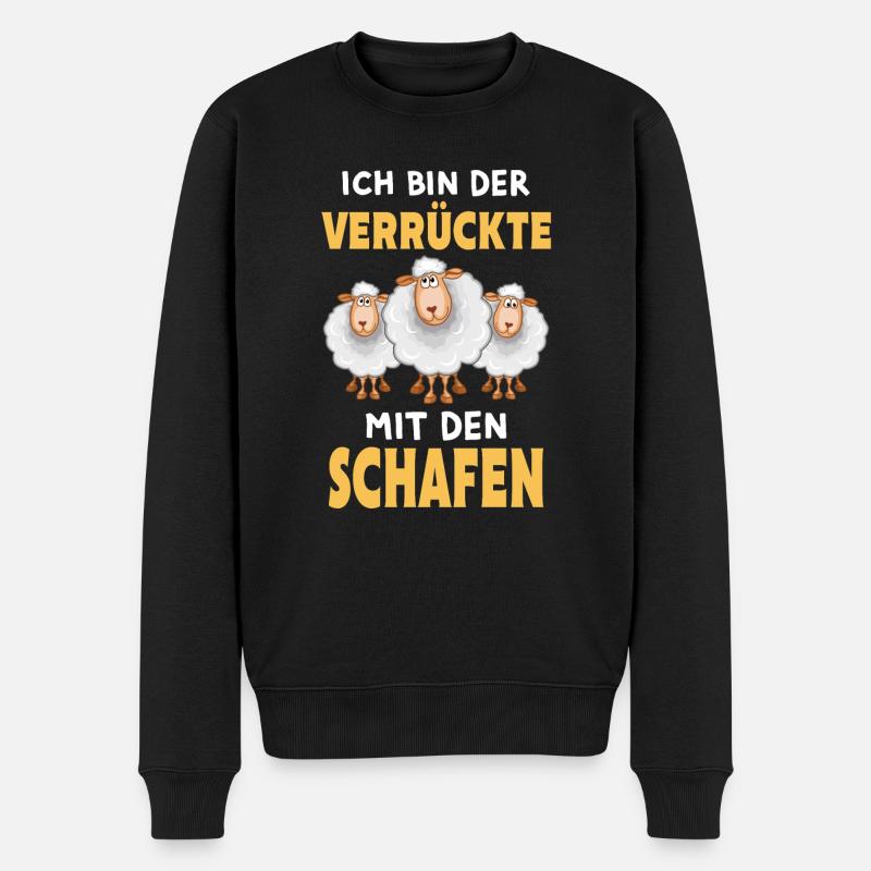 Ich bin der Verrückte mit den Schafen - Männer Premium Bio Pullover - Schwarz