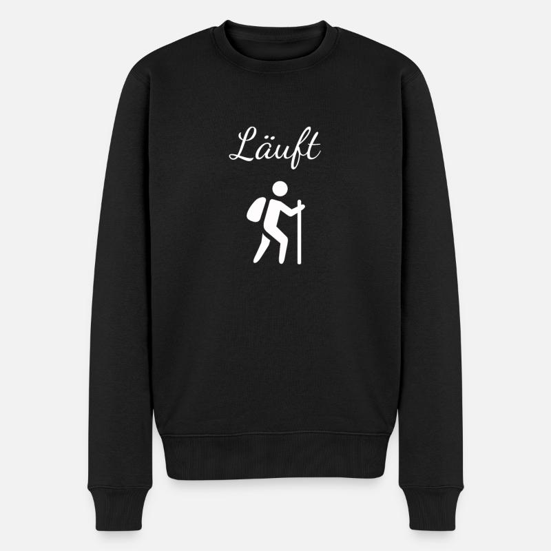 Läuft Tshirt Lustiges Wander Oberteil mit Wanderer - Männer Premium Bio Pullover - Schwarz
