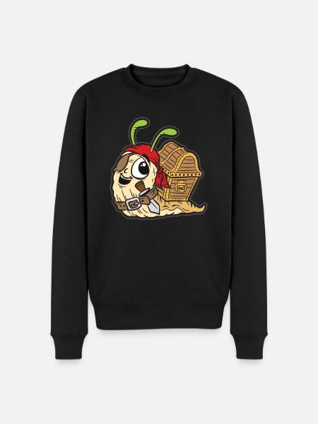 Pirate snail with treasure chest Funny comic - Men's Premium Organic Jumper - black
