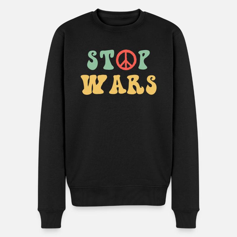 Stop krige - fred, fred tegn - Økologisk premium-sweatshirt til mænd - sort