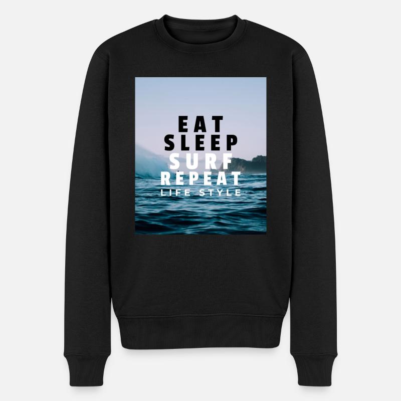 Eat Sleep Surf Repeat Life Style - Männer Premium Bio Pullover - Schwarz