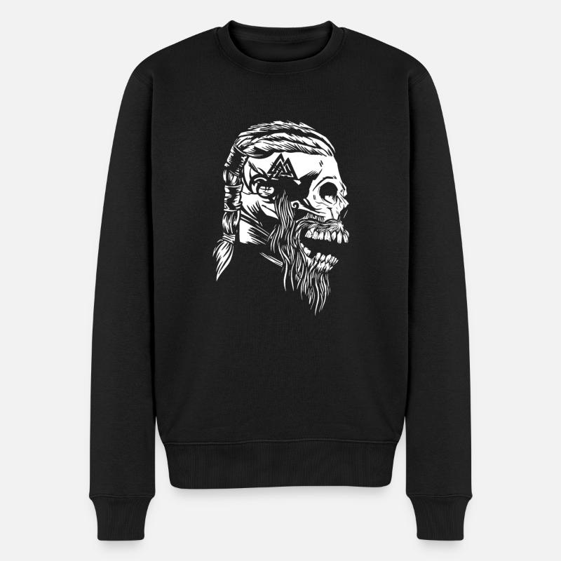Wikinger Schädel mit Tattoos - Männer Premium Bio Pullover - Schwarz