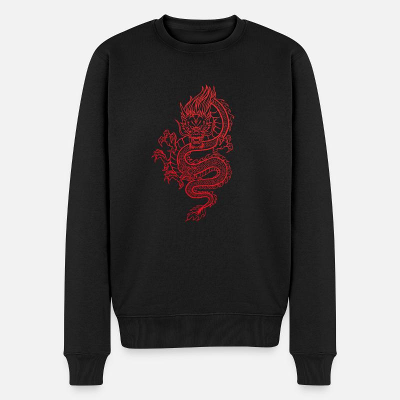 Japanischer Drache Handgezeichnet Rot - Männer Premium Bio Pullover - Schwarz