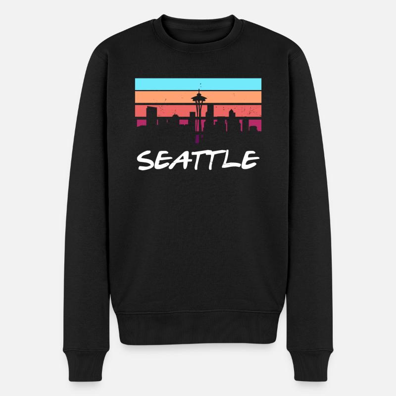 Grunge Seattle Skyline Distressed Look Design - Männer Premium Bio Pullover - Schwarz