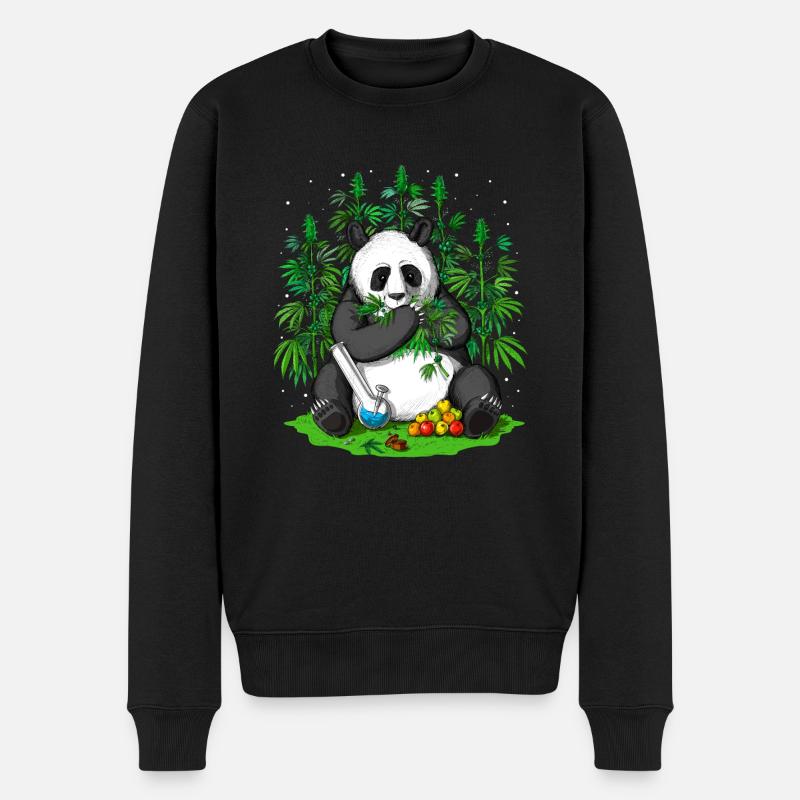 Panda Hippie Weed - Männer Premium Bio Pullover - Schwarz