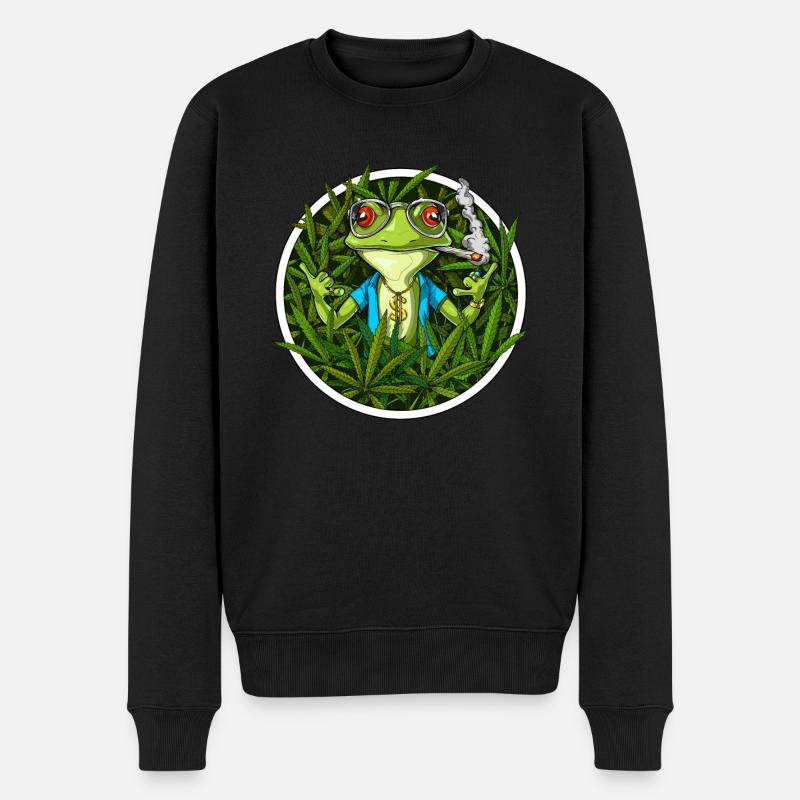 Frosch, der Unkraut raucht - Männer Premium Bio Pullover - Schwarz