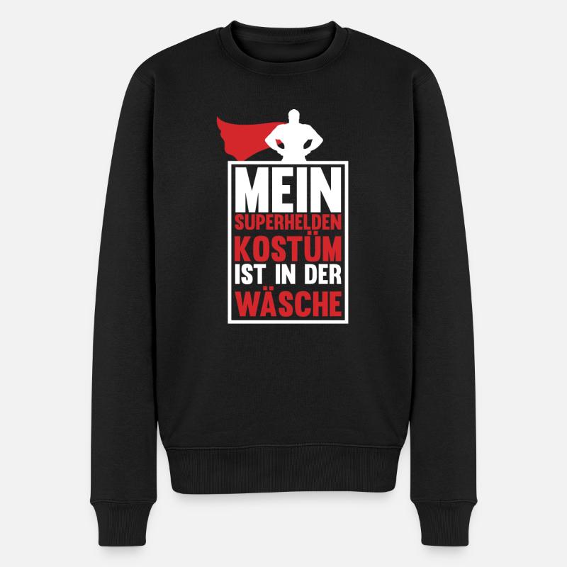 Mein Superhelden Kostüm ist in der Wäsche Karneval - Männer Premium Bio Pullover - Schwarz