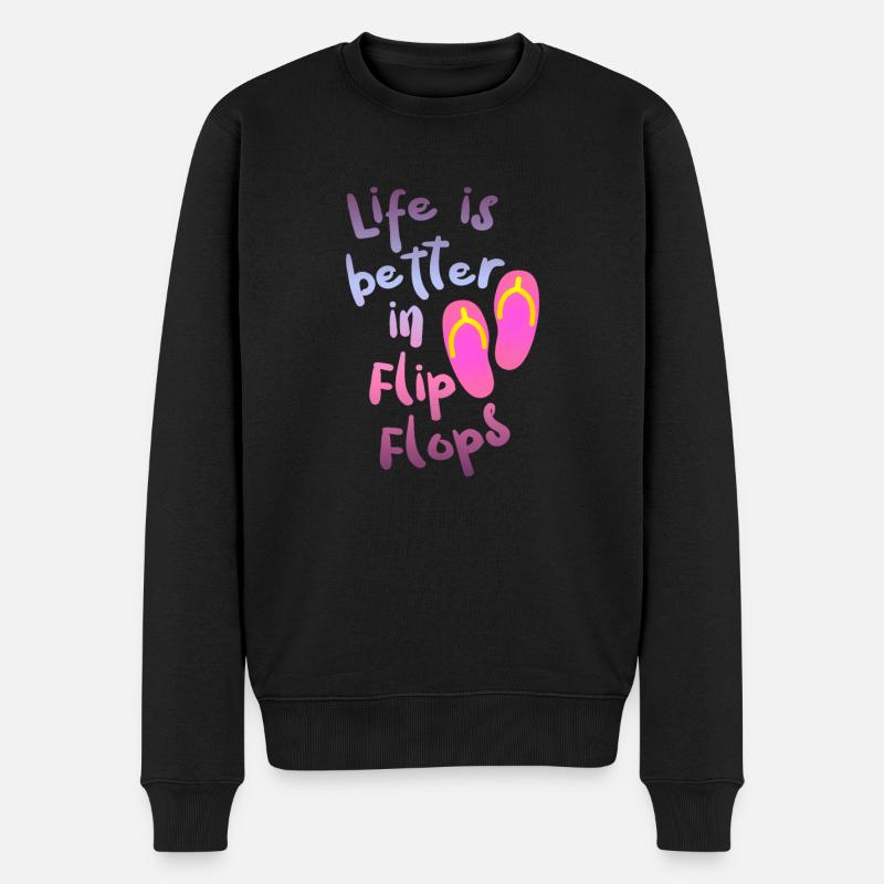 In Flip Flops ist das Leben besser - Männer Premium Bio Pullover - Schwarz