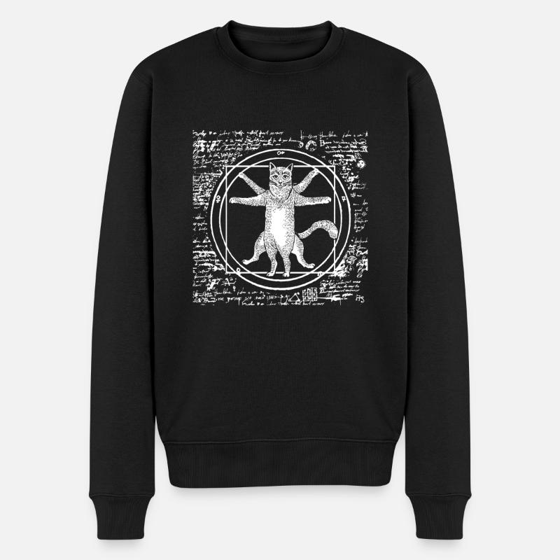 Leonardo Da Vinci Vitruvianer Katze Cat Geschenk - Männer Premium Bio Pullover - Schwarz
