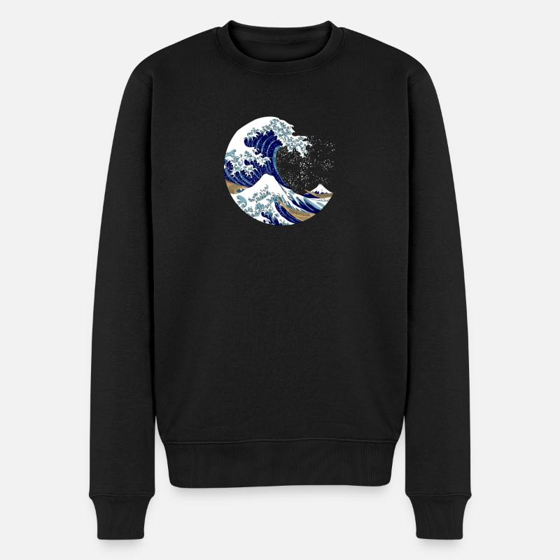 Die große Welle vor Kanagawa Halbmond Kleis - Männer Premium Bio Pullover - Schwarz