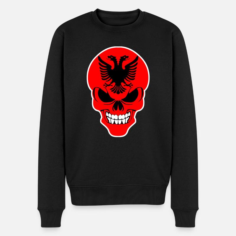Albanien - grimmiger Albaner Schädel - Männer Premium Bio Pullover - Schwarz