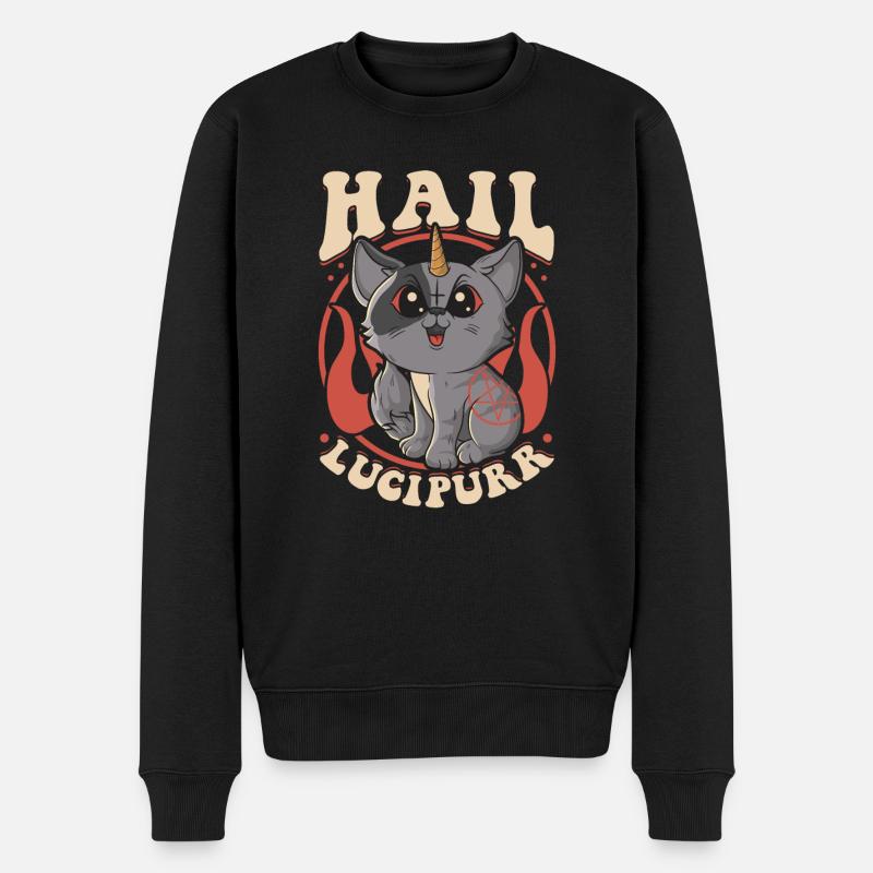 Nette & lustige satanische Hagel Lucipurr Regenbogen Kitty - Männer Premium Bio Pullover - Schwarz
