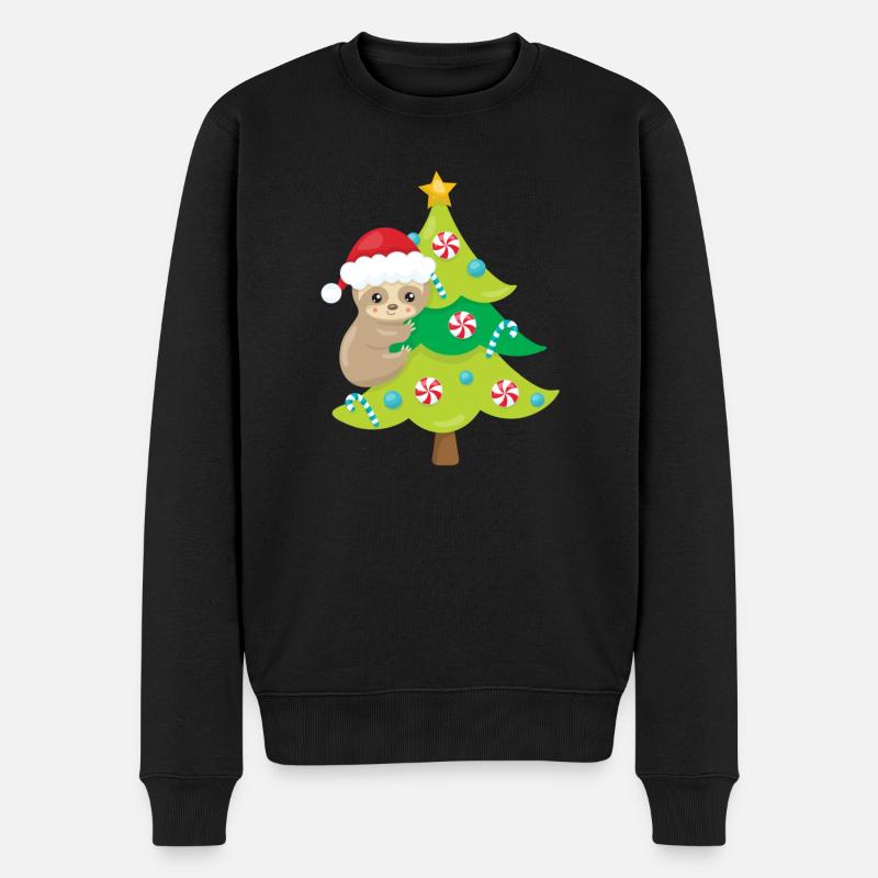 Weihnachtsfaultier Santa Hat Faultier Klettern auf einem - Männer Premium Bio Pullover - Schwarz