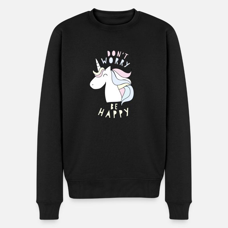 Fröhliches Einhorn Geschenkidee - Männer Premium Bio Pullover - Schwarz