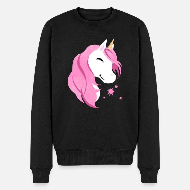 Pink Einhorn Niedlich - Männer Premium Bio Pullover - Schwarz