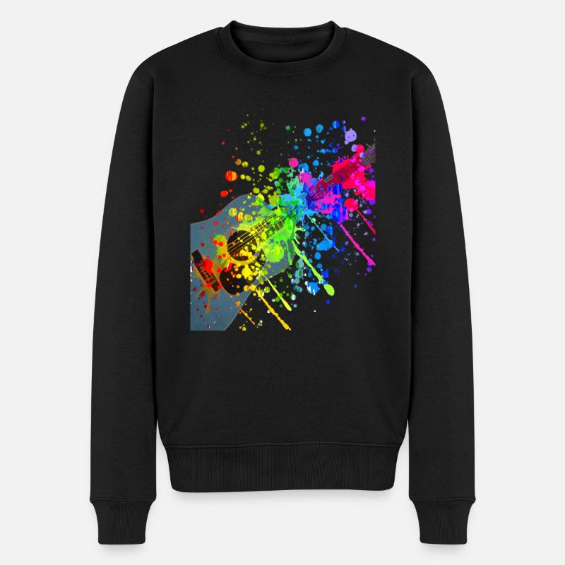 Gitarre - Kleckse aus Farbe - Männer Premium Bio Pullover - Schwarz